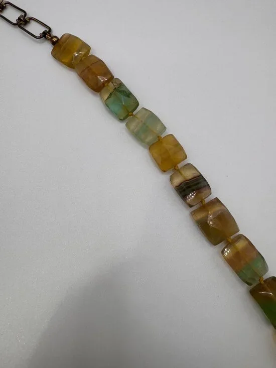 Faceted Fluorite Beaded Necklace Hand Knotted 925 Silver Chain Toggle 24” Artisa - Picture 3 of 11